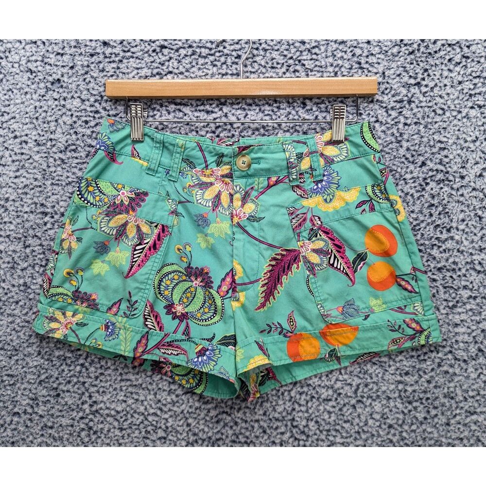 Maeve Anthropologie Floral Mini Shorts Size 6 Boho Paisley Colorful Travel Green